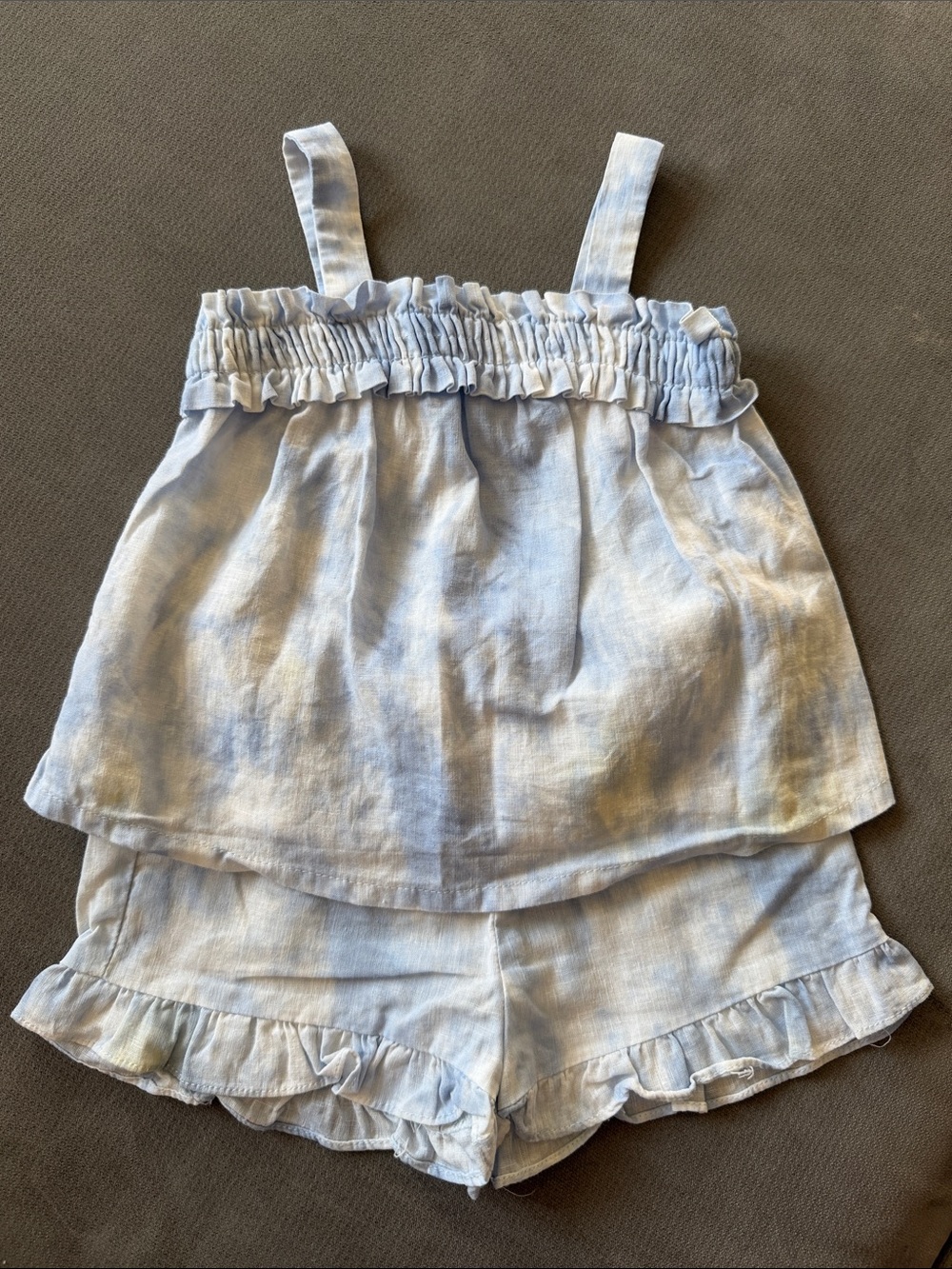 Zara Light Blue Girls' Linen-Cotton blend Ruffle Shorts Set
